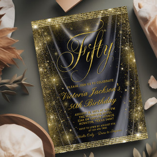 Convite Aniversário de 50 anos da Mulher Glam Black Gold