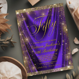 Convite Aniversário de 50 anos da Mulher Glam Purple Gold