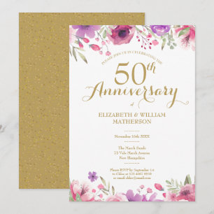 Convite Aniversário de 50 anos de Casamento Aquarela Flora