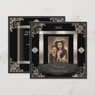 Convite Aniversário de 50 anos de Casamento Art Déco Preto