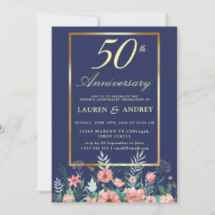 Convite Aniversário de 50 Anos de Casamento Azul Marinho F
