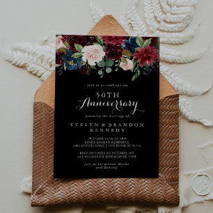 Convite Aniversário de 50 anos de Casamento Botânico Preto
