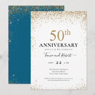 Convite Aniversário de 50 anos de casamento Branco Dourado
