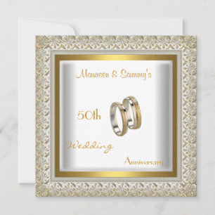 Convite Aniversário de 50 anos de Casamento Branco Dourado