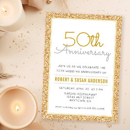 Convite Aniversário de 50 anos de Casamento Brilho Dourado
