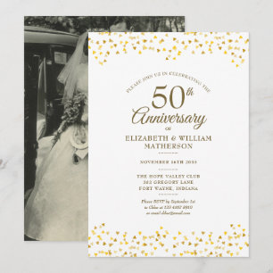 Convite Aniversário de 50 anos de Casamento Chic Corações
