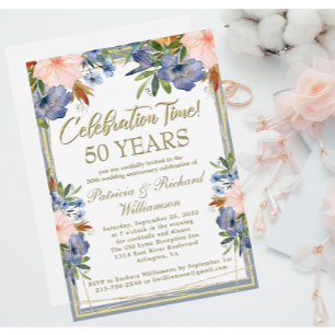 Convite Aniversário de 50 anos de Casamento Chic Floral Go