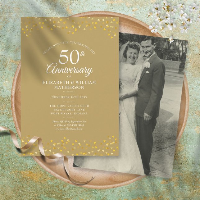 Convite Aniversário de 50 anos de Casamento Chic Gold Conf (Criador carregado)