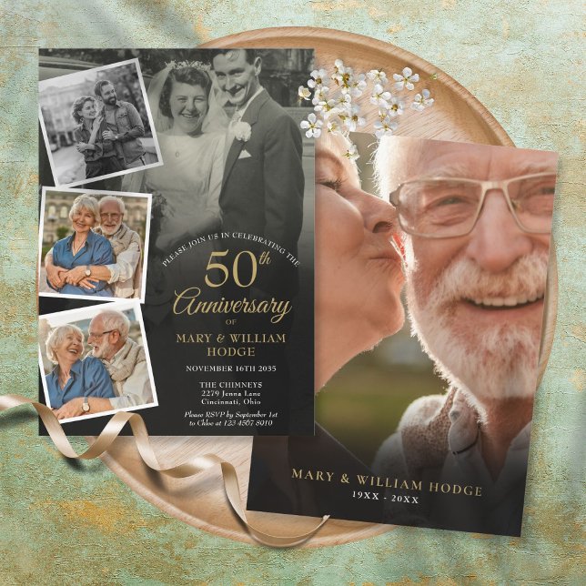 Convite Aniversário de 50 anos de casamento com colagem de (Criador carregado)