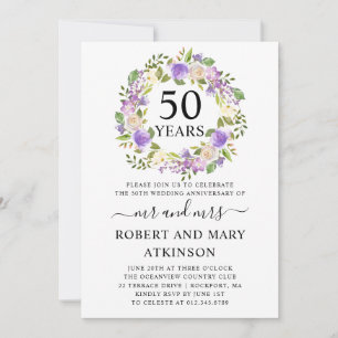 Convite Aniversário de 50 anos de casamento com flores rox