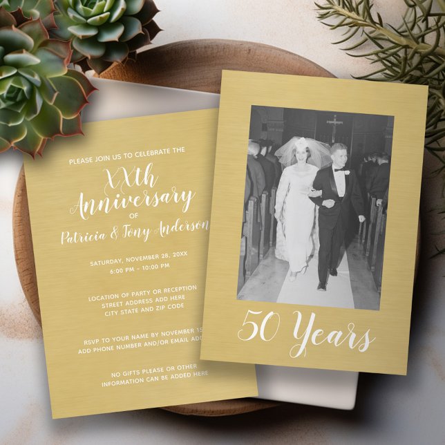 Convite Aniversário de 50 anos de Casamento com Foto - Dou (Wedding Anniversary Invitation - Modern Design with Photo)