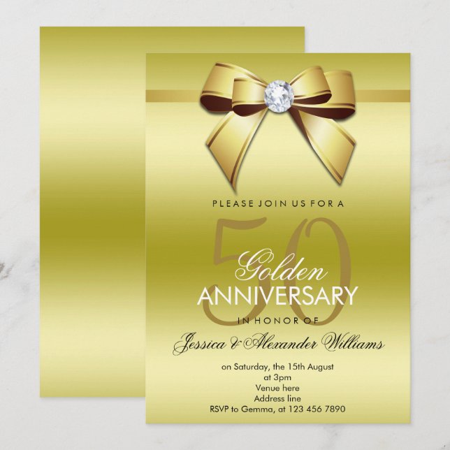 Convite Aniversário de 50 anos de casamento com laço e fit (Frente/Verso)