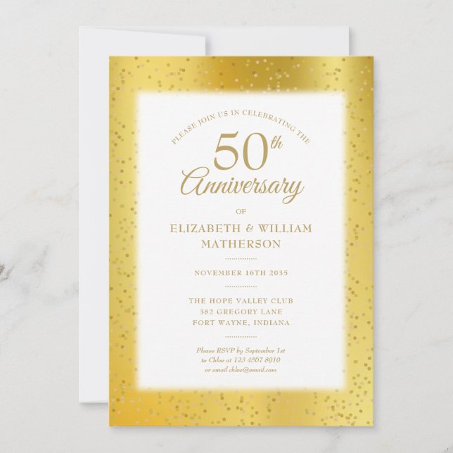 Convite Aniversário de 50 anos de casamento com pó dourado (Frente)