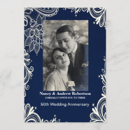 Convite aniversário de 50 anos de casamento do branco azul