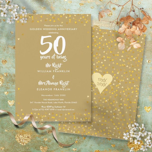 Convite Aniversário de 50 anos de casamento dos senhores c (50th Golden Wedding Anniversary Mr Mrs Right Fun Invitation)