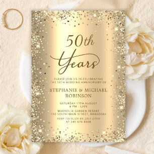 Convite Aniversário de 50 anos de casamento dourado brilha