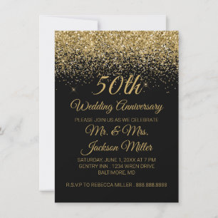 Convite Aniversário de 50 anos de Casamento Dourado Brilha