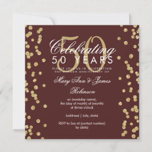 Convite Aniversário de 50 anos de Casamento Dourado Brilho