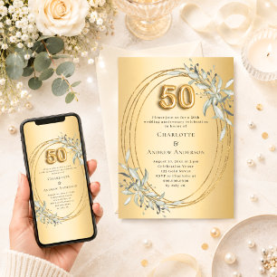 Convite aniversário de 50 anos de casamento dourado com fo