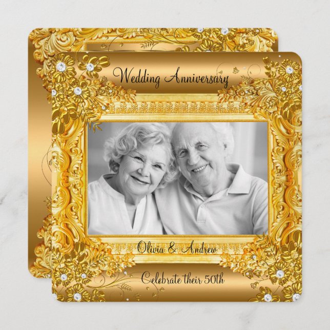 Convite Aniversário de 50 anos de Casamento Dourado Diaman (Frente/Verso)