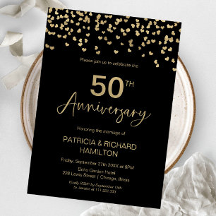 Convite Aniversário de 50 anos de Casamento Dourado e Pret