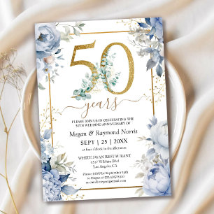 Convite Aniversário de 50 anos de Casamento Dourado Floral