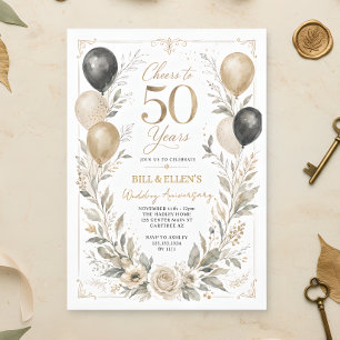 Convite Aniversário de 50 anos de casamento Elegant Greene