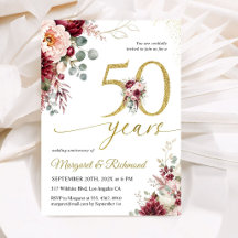 Aniversário de 50 Anos de Casamento Elegante Burgu