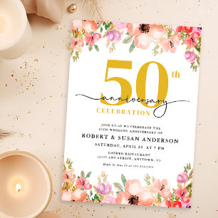Convite Aniversário de 50 anos de casamento Elegante Flora