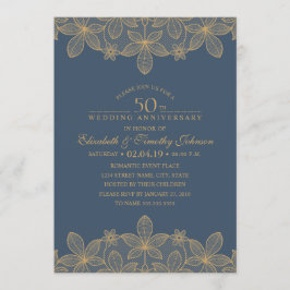 Convite Aniversário de 50 anos de casamento em azul marinh