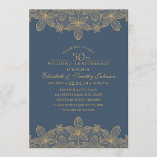 Convite Aniversário de 50 anos de casamento em azul marinh