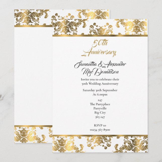 Convite Aniversário de 50 anos de casamento em damasco dou (Frente/Verso)