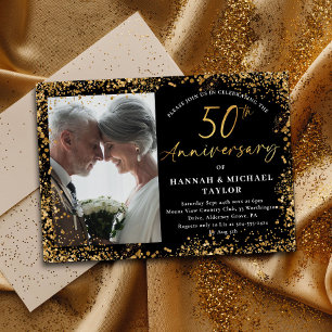 Convite Aniversário de 50 anos de casamento em letra brilh