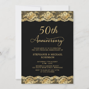 Convite Aniversário de 50 Anos de Casamento em Preto e Dou