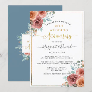 Convite Aniversário de 50 anos de Casamento, Floral Azul E