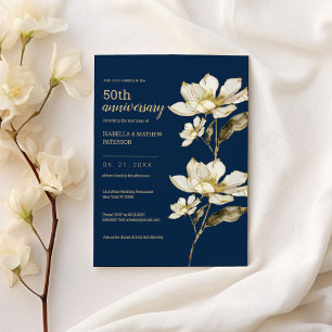 Convite Aniversário de 50 anos de casamento floral dourado