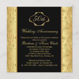 Convite Aniversário de 50 anos de casamento floral dourado