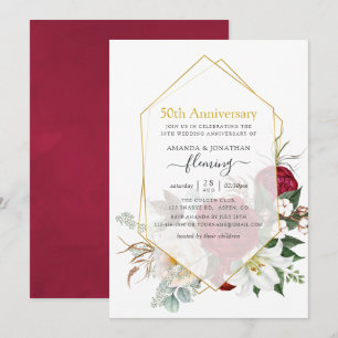 Convite Aniversário de 50 anos de casamento floral geométr