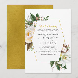 Convite Aniversário de 50 anos de casamento floral geométr