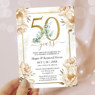 Convite Aniversário de 50 anos de Casamento Floral Peônia