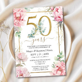 Convite Aniversário de 50 anos de Casamento Floral Peônia