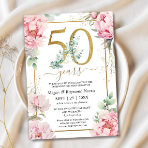 Convite Aniversário de 50 anos de Casamento Floral Peônia