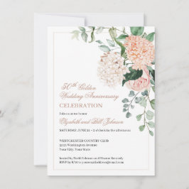 Convite Aniversário de 50 anos de casamento floral rosa aq