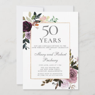 Convite Aniversário de 50 anos de Casamento Floral Roxo Ro