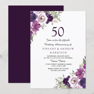 Convite Aniversário de 50 anos de Casamento Floral Violeta