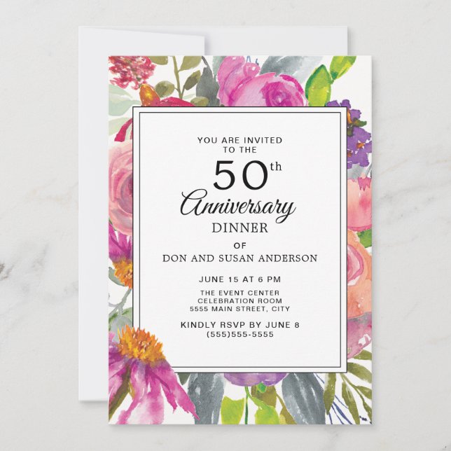 Convite Aniversário de 50 anos de Casamento Flores Silvest (Frente)