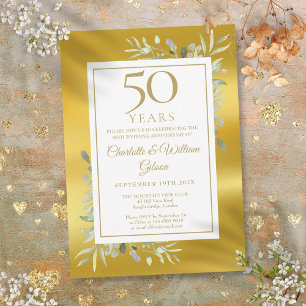 Convite Aniversário de 50 anos de Casamento Folha Dourada