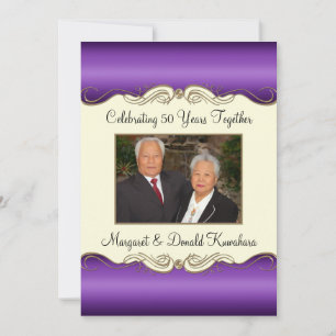 Convite Aniversário de 50 anos de Casamento Foto Roxo e Do
