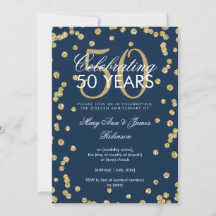 Convite Aniversário de 50 anos de Casamento Glitter Dourad