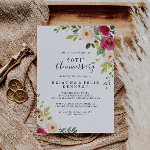 Convite Aniversário de 50 anos de casamento Greenery Pink 